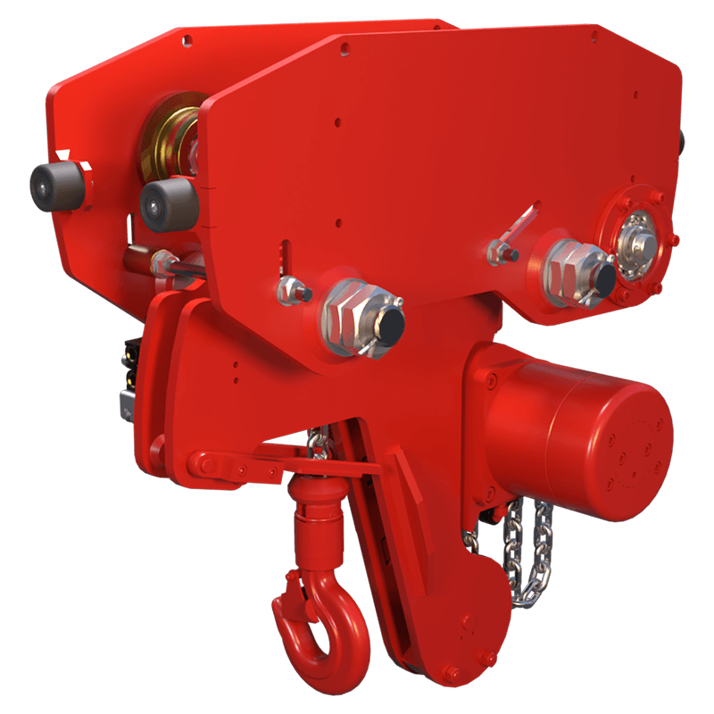 Red Rooster 500 kg low headroom trolley suspension air hoist TCR 500 for confined height lifting and restricted clearance applications