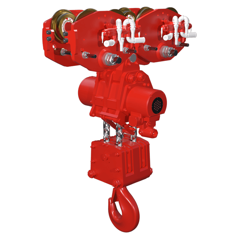 Red Rooster 50 tonne trolley suspension air hoist TMH 50T for large infrastructure and offshore lifting projects