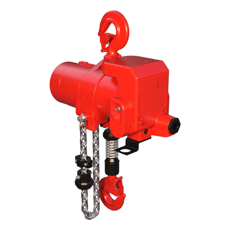 Red Rooster 500 kg hook suspension air hoist TCR-500/2 designed for controlled load lifting in workshop environments